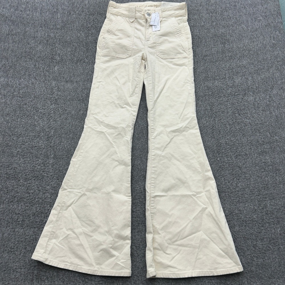 American Eagle Jeans Womens Size 24 Cream 00 Festival Flare Corduroy